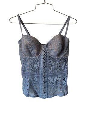 Victoria's Secret Blue Lace Bustier Boned Corset W/ Grommet Details Size 36C